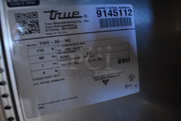 SWEET! 2017 True Model TWT-60-HC Stainless Steel Commercial 2 Door Work Top Cooler on Commercial Casters. 115 Volts, 1 Phase. 60x30x39.5. Tested and Working! - Image 5 of 6
