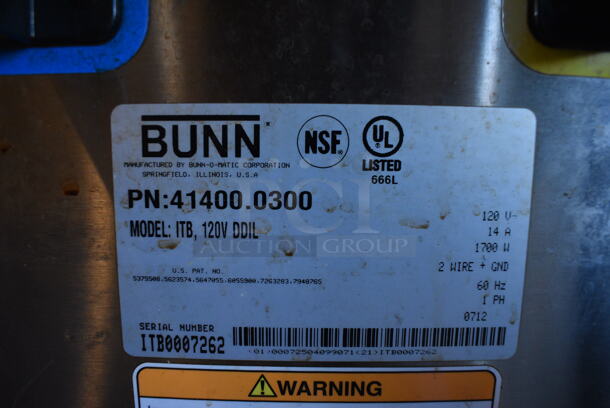 NICE! 2012 Bunn Model ITB Stainless Steel Commercial Countertop Iced Tea Machine. 120 Volts, 1 Phase. 12x23x34 - Image 5 of 6
