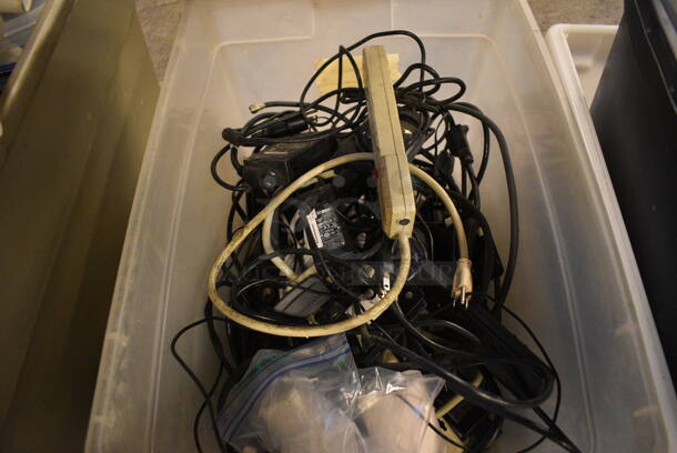 ALL ONE MONEY! Lot of Various Wires and Power Strips In Poly Bin! - Image 2 of 3