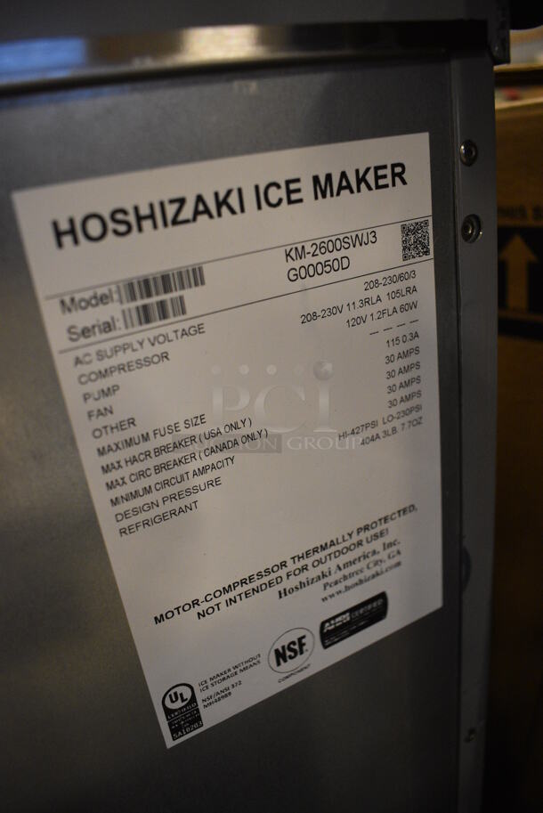 BRAND NEW! Hoshizaki Model KM-2600SWJ3 Stainless Steel Commercial Water Cooled Ice Machine Head. 208-230 Volts, 3 Phase. 48x28x37 - Image 4 of 5