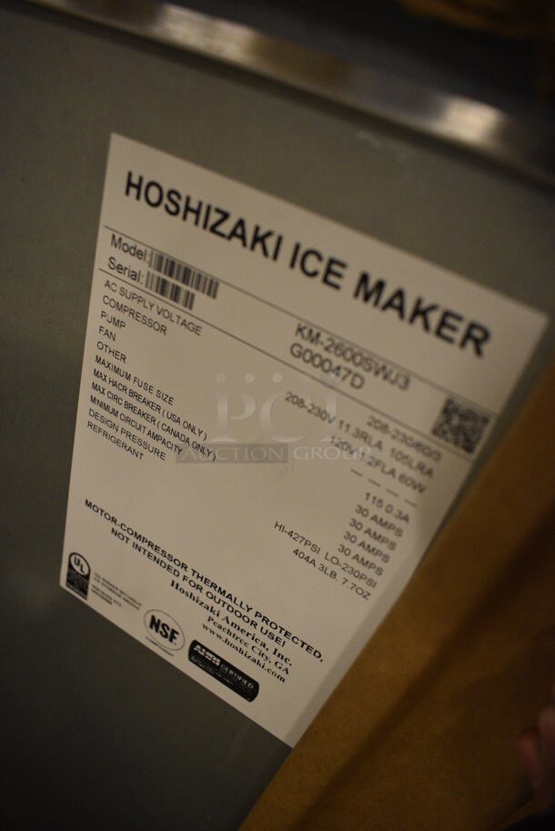 BRAND NEW! Hoshizaki Model KM-2600SWJ3 Stainless Steel Commercial Water Cooled Ice Machine Head. 208-230 Volts, 3 Phase. 48x28x37 - Image 4 of 5