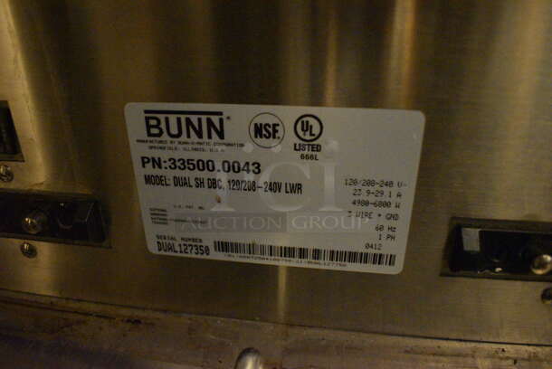 GREAT! 2012 Bunn Model DUAL SH DBC Stainless Steel Commercial Countertop Dual Coffee Machine w/ Hot Water Dispenser, 2 Bunn Model SH SERVER Satellite Servers and 2 Metal Brew Baskets. 120/208-240 Volts, 1 Phase. 18x19x36. Unit Was Pulled From a Working Environment! - Image 4 of 5
