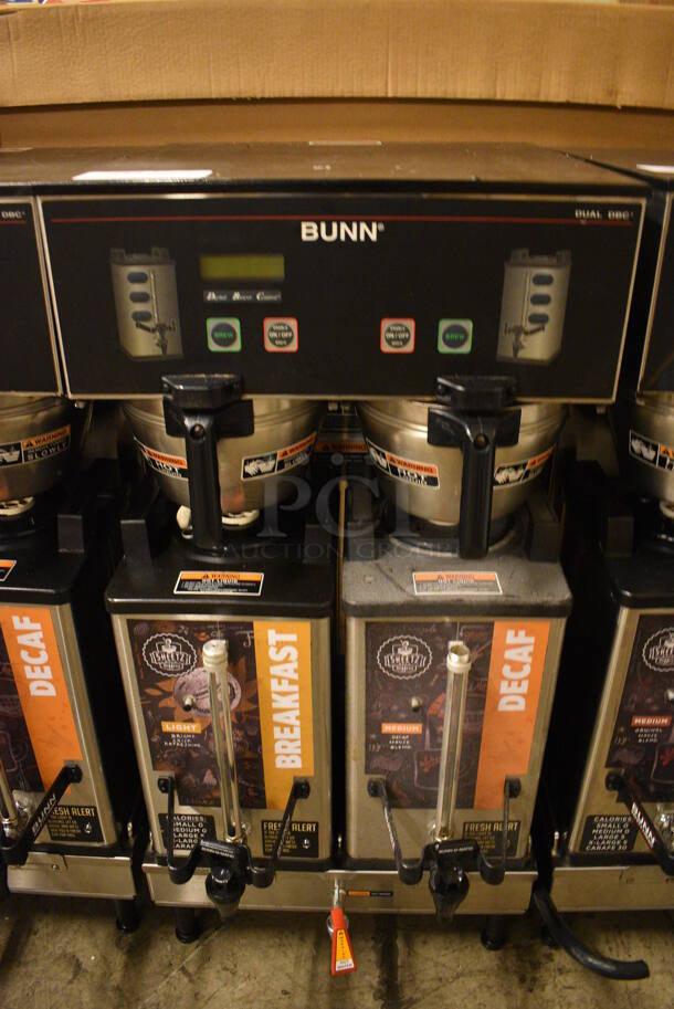 GREAT! 2016 Bunn Model DUAL SH DBC Stainless Steel Commercial Countertop Dual Coffee Machine w/ Hot Water Dispenser, 2 Bunn Model SH SERVER Satellite Servers and 2 Metal Brew Baskets. 120/208-240 Volts, 1 Phase. 18x19x36. Unit Was Pulled From a Working Environment! - Image 1 of 4
