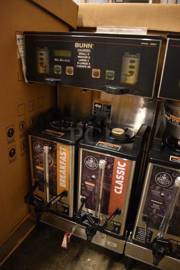 GREAT! 2012 Bunn Model DUAL SH DBC Stainless Steel Commercial Countertop Dual Coffee Machine w/ Hot Water Dispenser, 2 Bunn Model SH SERVER Satellite Servers. 120/208-240 Volts, 1 Phase. 18x19x36. Unit Was Pulled From a Working Environment! - Image 2 of 4