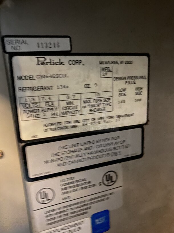 Perlick Model C5064ESCUL Metal Commercial 3 Door Undercounter Cooler. 115 Volts, 1 Phase. 87x24x41. Tested and Does Not Power On - Image 4 of 7
