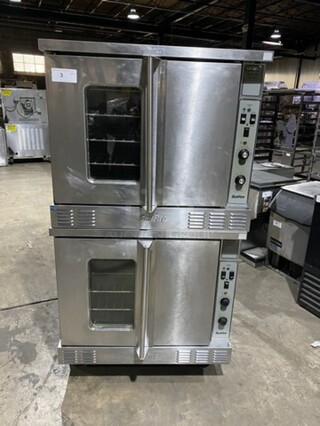 GREAT! Sunfire Double Stacked Natural Gas Powered Convection Ovens! All S.S! With One View Through Door & One Solid Door! Model SCOGS10S Serial 1209230000723! On Commercial Casters! 2 X Your Bid! Makes One Unit!
