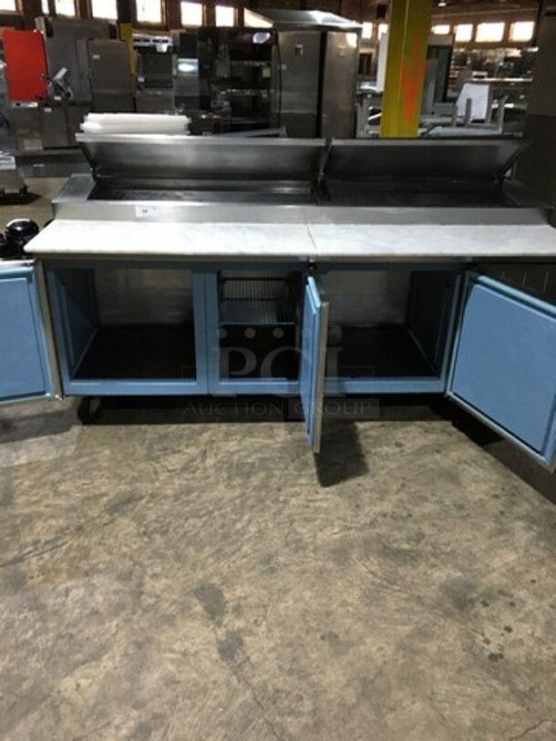 Delfield Commercial Refrigerated Marble Top Pizza Prep Table! With 3 Door Underneath Storage Space! All Stainless Steel! Model 1861PTBM Serial 112642903M! On Casters! - Image 5 of 12