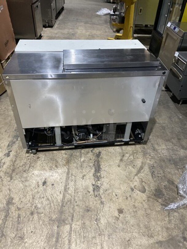 True Commercial Refrigerated Sandwich Prep Table! With 2 Door Underneath Storage Space! All Stainless Steel! With Commercial Cutting Board! Model TSSU4808 Serial 7320707! 115V 1Phase! On Commercial Casters! - Image 3 of 8