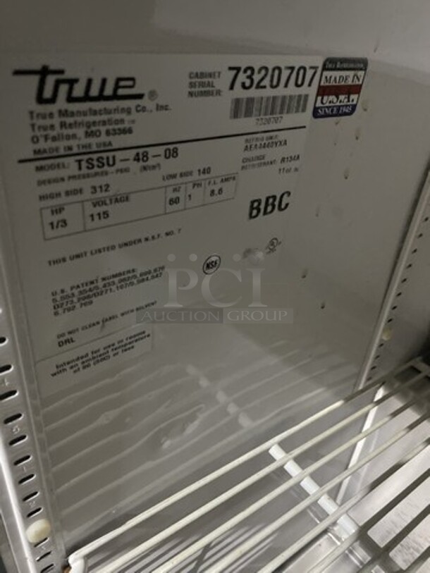 True Commercial Refrigerated Sandwich Prep Table! With 2 Door Underneath Storage Space! All Stainless Steel! With Commercial Cutting Board! Model TSSU4808 Serial 7320707! 115V 1Phase! On Commercial Casters! - Image 6 of 8