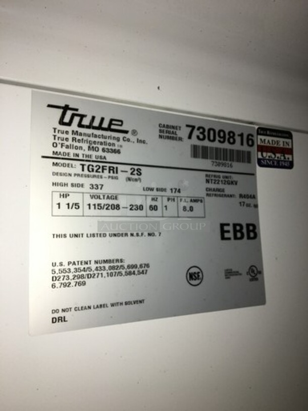 True Commercial 2 Door Roll In Rack Freezer/Dough Retarder! All Stainless Steel! Model TG2FRI2S Serial 7309816! 115/208/230V 1Phase! - Image 8 of 8