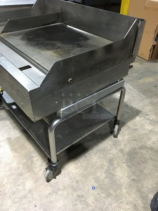 Woodstone Commercial Natural Gas Powered 48 Inch Flat Griddle! With Split Top! With Back & Side Splashes! With Underneath Storage Space! All Stainless Steel Equipment Stand On Commercial Casters! - Image 2 of 12