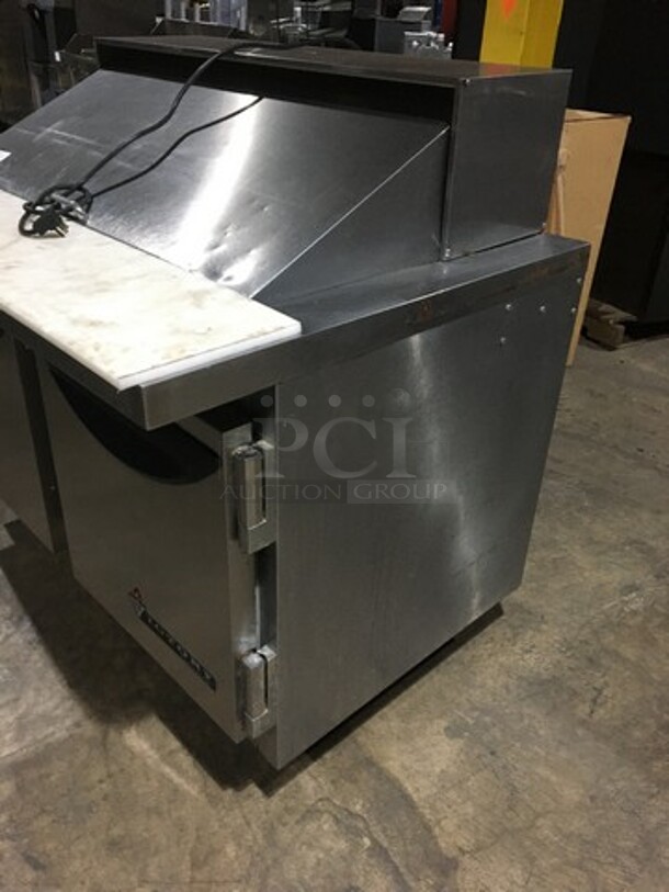 Victory Commercial Refrigerated Sandwich Prep Table! With 2 Door Underneath Storage Space! With Commercial Cutting Board! With Racks! All Stainless Steel! Model VUR418BT Serial K1204917! 115V 1Phase! On Casters! - Image 2 of 12