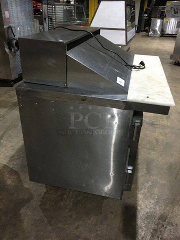 Victory Commercial Refrigerated Sandwich Prep Table! With 2 Door Underneath Storage Space! With Commercial Cutting Board! With Racks! All Stainless Steel! Model VUR418BT Serial K1204917! 115V 1Phase! On Casters! - Image 3 of 12