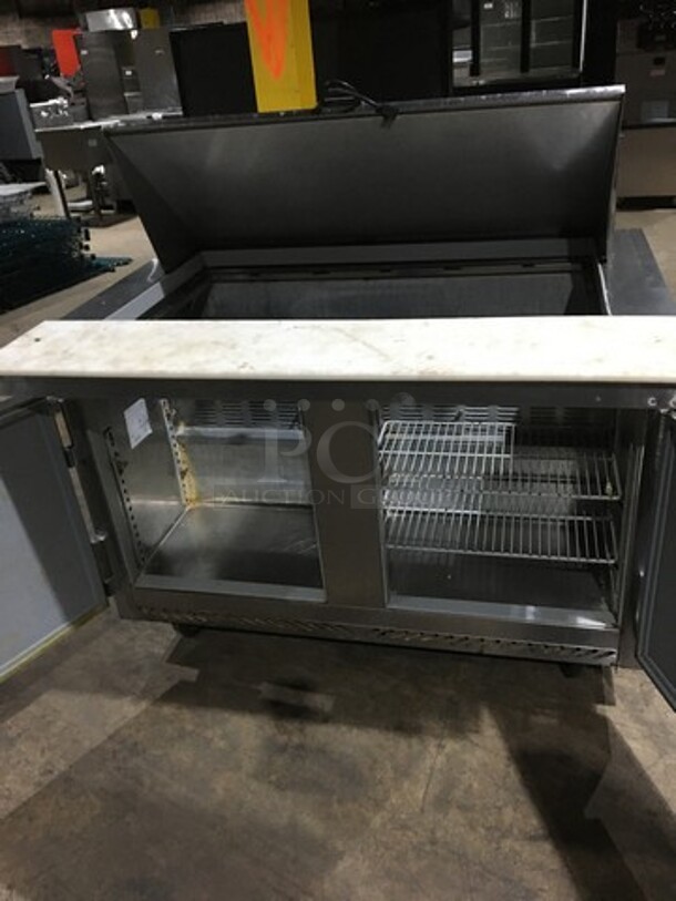 Victory Commercial Refrigerated Sandwich Prep Table! With 2 Door Underneath Storage Space! With Commercial Cutting Board! With Racks! All Stainless Steel! Model VUR418BT Serial K1204917! 115V 1Phase! On Casters! - Image 5 of 12