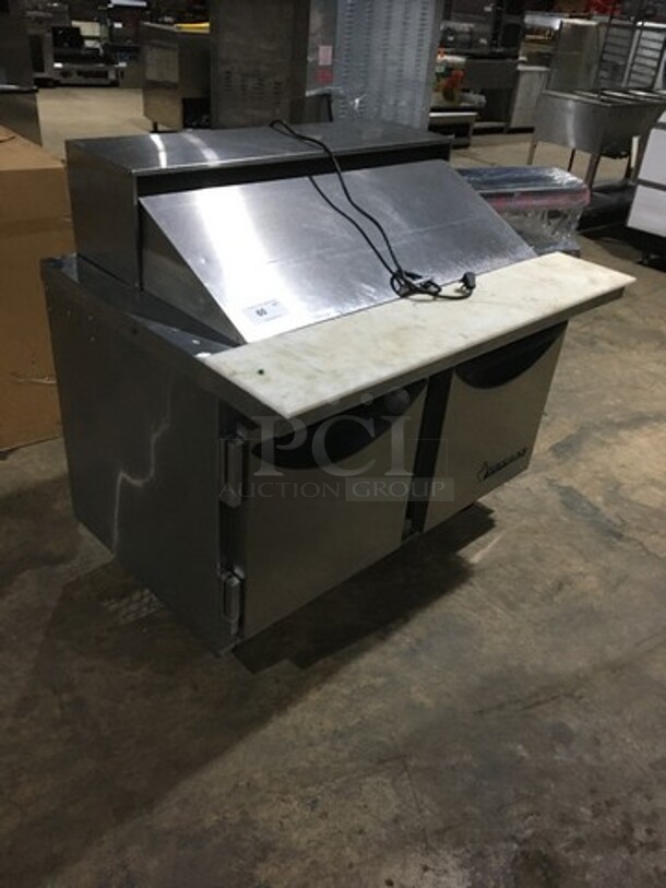 Victory Commercial Refrigerated Sandwich Prep Table! With 2 Door Underneath Storage Space! With Commercial Cutting Board! With Racks! All Stainless Steel! Model VUR418BT Serial K1204917! 115V 1Phase! On Casters! - Image 11 of 12