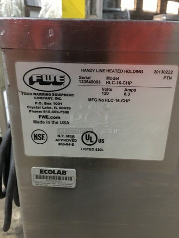 FWE Commercial 2 Door Food Warming/Holding Cabinet! All Stainless Steel! Model HLC16CHP Serial 133648003! 120V! On Commercial Casters!
 - Image 5 of 9
