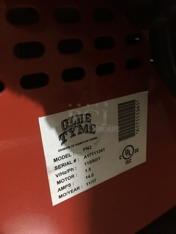 2017 Late Model! Old Tyme Peanut Grinder Machine! Model PN2 Serial A17111341! 115V 1 Phase! - Image 5 of 9