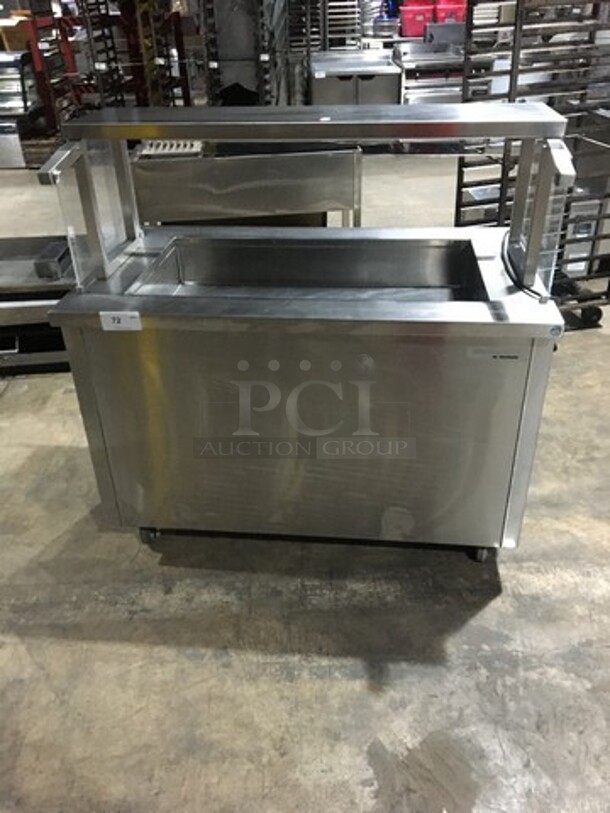 Delfield Refrigerated All Stainless Steel Refrigerated Cold Pan Salad Bar Island Merchandiser! With Sneeze Guard! Model KCSC50NU Serial 59213213M! 115V 1 Phase! On Commercial Casters!