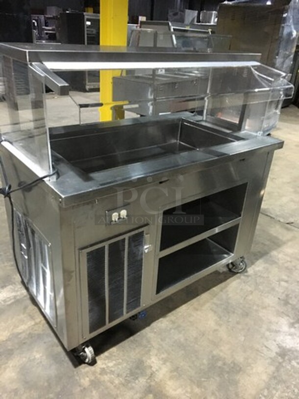 Delfield Refrigerated All Stainless Steel Refrigerated Cold Pan Salad Bar Island Merchandiser! With Sneeze Guard! Model KCSC50NU Serial 59213213M! 115V 1 Phase! On Commercial Casters! - Image 3 of 10
