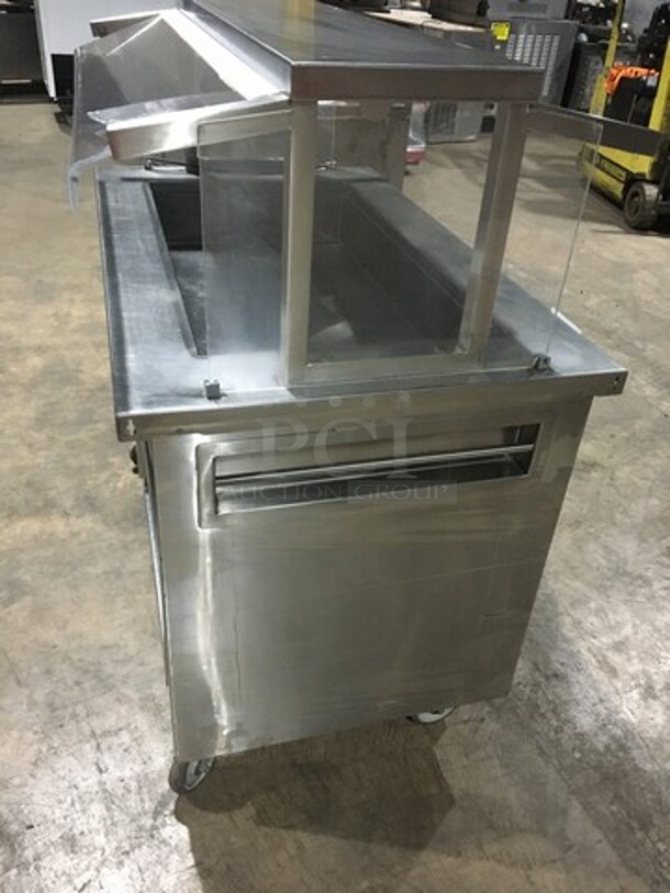 Delfield Refrigerated All Stainless Steel Refrigerated Cold Pan Salad Bar Island Merchandiser! With Sneeze Guard! Model KCSC50NU Serial 59213213M! 115V 1 Phase! On Commercial Casters! - Image 4 of 10