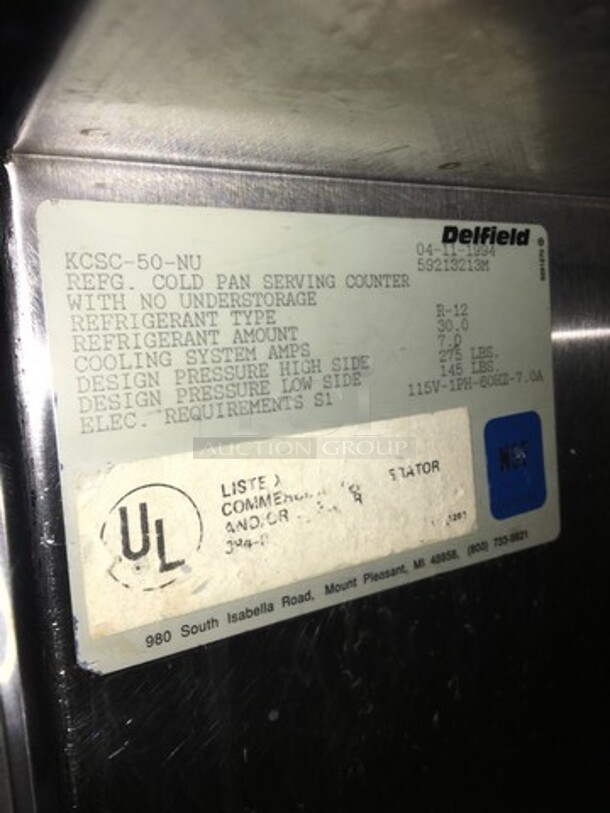 Delfield Refrigerated All Stainless Steel Refrigerated Cold Pan Salad Bar Island Merchandiser! With Sneeze Guard! Model KCSC50NU Serial 59213213M! 115V 1 Phase! On Commercial Casters! - Image 9 of 10