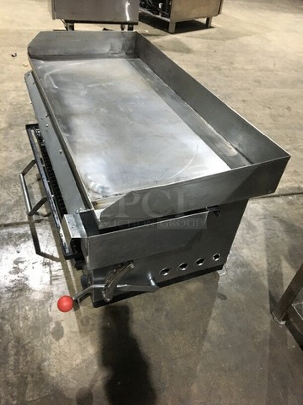 Commercial Countertop Natural Gas Powered Flat Griddle! With Cheese Melter Underneath! With Back & Side Splashes! All Stainless Steel! On Legs! - Image 2 of 11