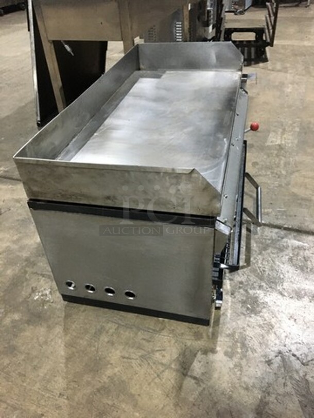 Commercial Countertop Natural Gas Powered Flat Griddle! With Cheese Melter Underneath! With Back & Side Splashes! All Stainless Steel! On Legs! - Image 3 of 11