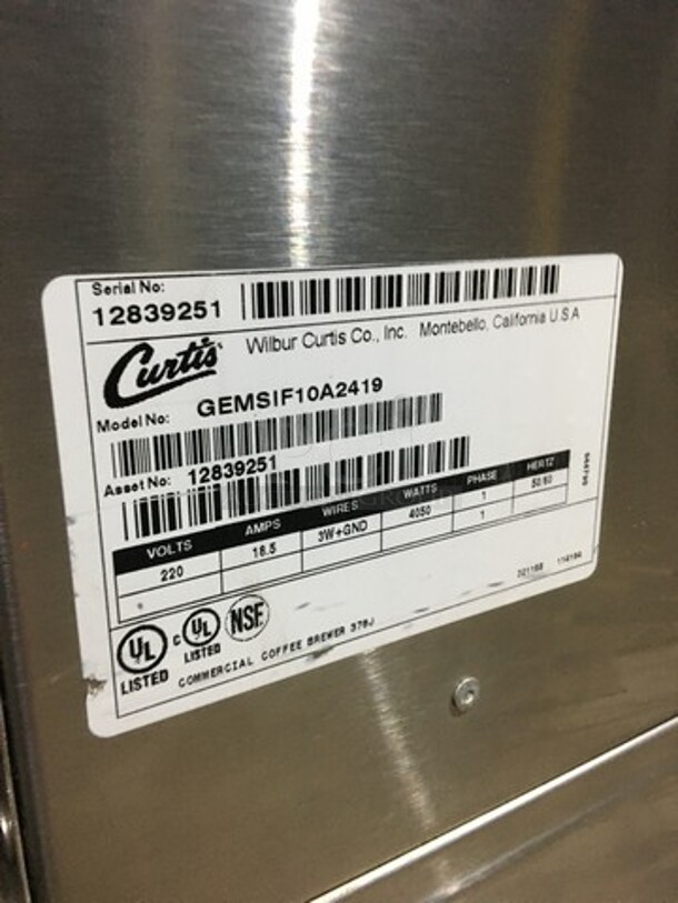 Nice! Curtis Gemini IF Edition Coffee Brewer Machine! With Hot Water Line! Model GEMSIF10A2419 Serial 12839251! 220V 1Phase! - Image 7 of 8