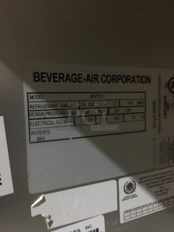 Beverage Air Commercial Single Door Lowboy/Worktop Freezer! All Stainless Steel! With Detachable Poly Backsplash! Model WTF27A! 115V 1Phase! On Legs! - Image 7 of 9