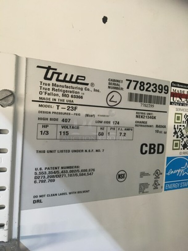 True One Door Stainless Steel Reach In Freezer! With Poly Coated Racks! Model T23F Serial 7782399! 115V 1 Phase! On Commercial Casters! - Image 8 of 10