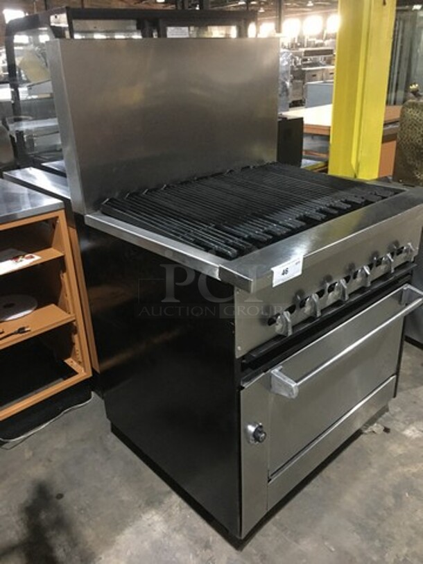 WOW! JADE RANGE Natural Gas Powered 36 Inch Char Broiler Grill! With Full Size Oven! With Raised Stainless Steel Back Splash! On Legs!  - Image 3 of 10