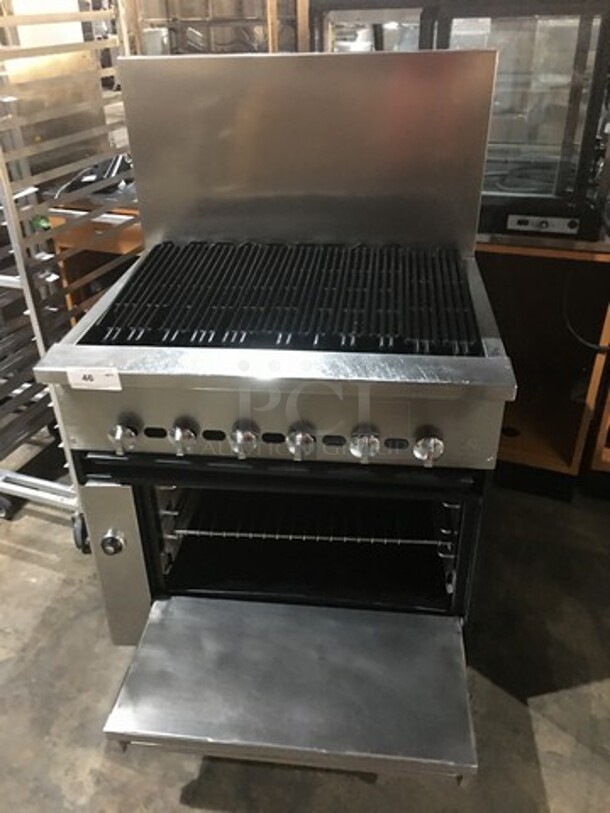 WOW! JADE RANGE Natural Gas Powered 36 Inch Char Broiler Grill! With Full Size Oven! With Raised Stainless Steel Back Splash! On Legs!  - Image 5 of 10