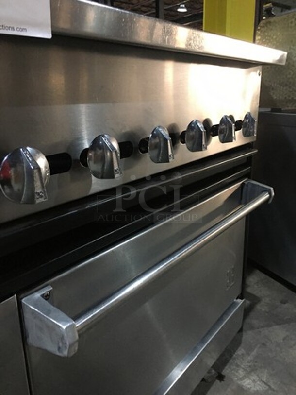 WOW! JADE RANGE Natural Gas Powered 36 Inch Char Broiler Grill! With Full Size Oven! With Raised Stainless Steel Back Splash! On Legs!  - Image 9 of 10