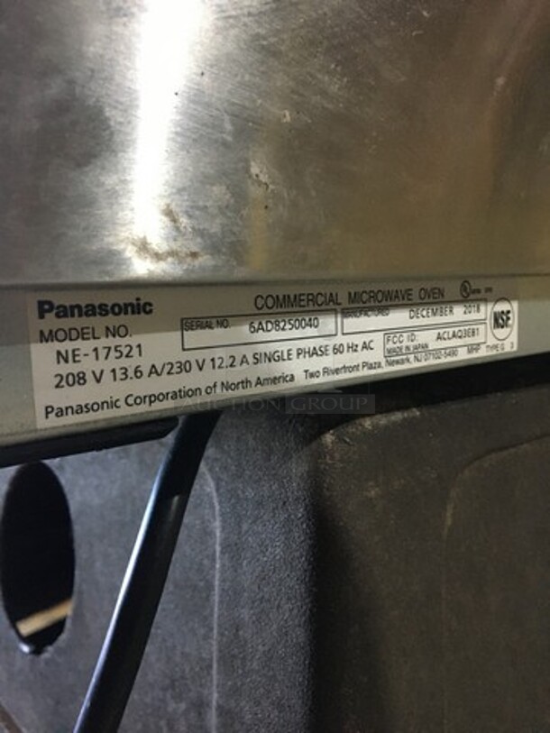FAB! 2018 Late Model! Panasonic Commercial Countertop Microwave Oven! All Stainless Steel! With View Through Door! Model NE17521 Serial 6AD8250040! 208/230V 1Phase! Working When Removed! - Image 7 of 8