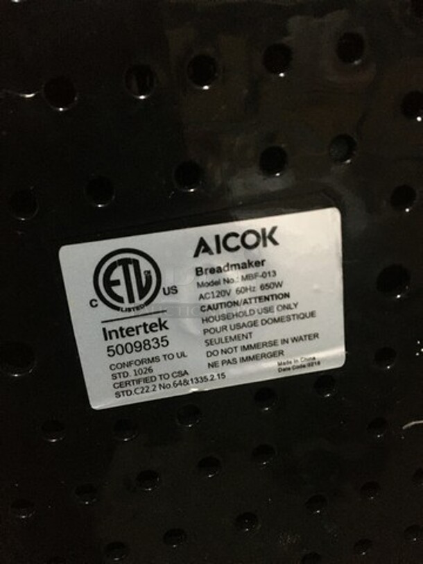 Aicok Scratch-N-Dent Bread Maker! Model MBF013! 120V 1 Phase! - Image 7 of 8