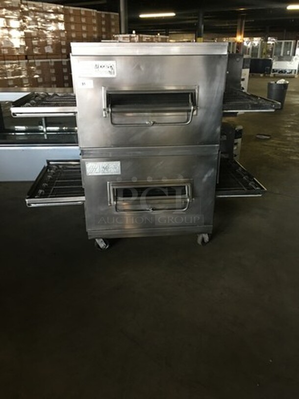 Sweet!  Middleby Marshall Commercial Natural Gas Powered Double Deck Conveyor Pizza Oven! All Stainless Steel! Model PS200 Serial 126410199! On Casters! 2 X Your Bid! Makes One Unit!