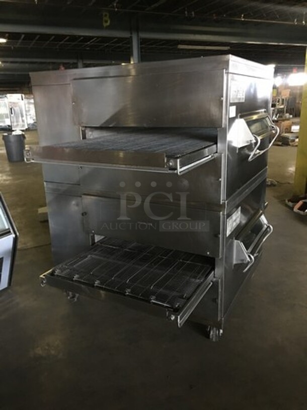 Sweet!  Middleby Marshall Commercial Natural Gas Powered Double Deck Conveyor Pizza Oven! All Stainless Steel! Model PS200 Serial 126410199! On Casters! 2 X Your Bid! Makes One Unit! - Image 2 of 12