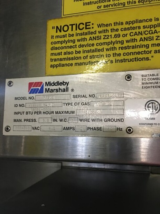 Sweet!  Middleby Marshall Commercial Natural Gas Powered Double Deck Conveyor Pizza Oven! All Stainless Steel! Model PS200 Serial 126410199! On Casters! 2 X Your Bid! Makes One Unit! - Image 11 of 12