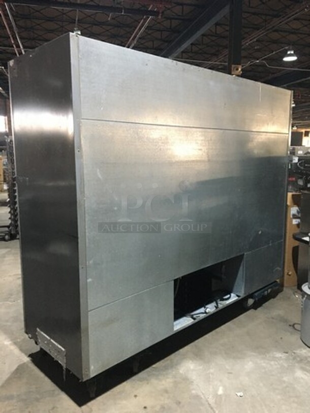 All Stainless Steel Comer Reach In Cooler Merchandiser! With 4 Sliding Doors! With Poly Coated Racks! All Stainless Steel!  - Image 3 of 11
