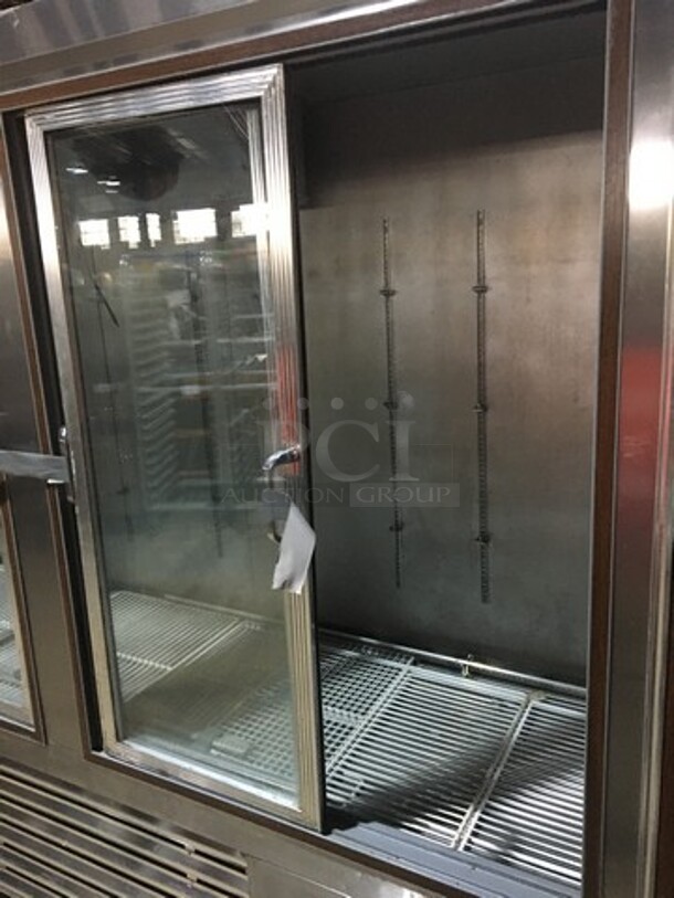 All Stainless Steel Comer Reach In Cooler Merchandiser! With 4 Sliding Doors! With Poly Coated Racks! All Stainless Steel!  - Image 5 of 11