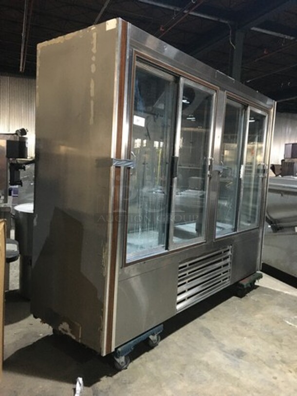 All Stainless Steel Comer Reach In Cooler Merchandiser! With 4 Sliding Doors! With Poly Coated Racks! All Stainless Steel!  - Image 9 of 11