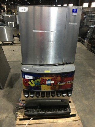 Manitowoc 8 Spout Beverage/Ice Dispensing Machine! With Stainless Steel Ice Machine! All Stainless Steel Body! Model SV200 Serial 610088058! 115V 1Phase! Ice Machine Model SD1203W Serial 110055054! 208/230V 1Phase! 2 X Your Bid! Makes One Unit!