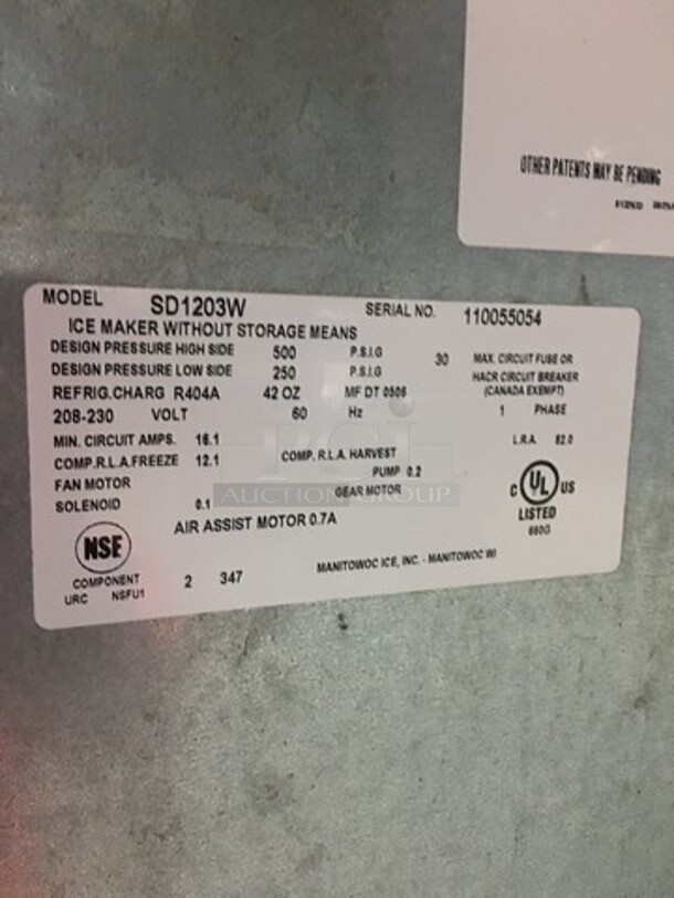 Manitowoc 8 Spout Beverage/Ice Dispensing Machine! With Stainless Steel Ice Machine! All Stainless Steel Body! Model SV200 Serial 610088058! 115V 1Phase! Ice Machine Model SD1203W Serial 110055054! 208/230V 1Phase! 2 X Your Bid! Makes One Unit! - Image 6 of 9