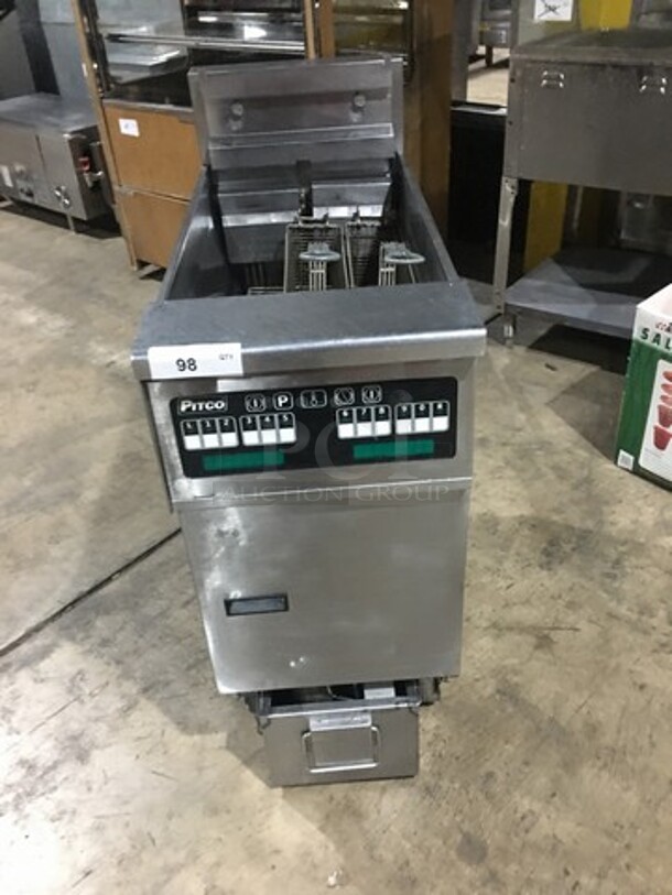 WOW! Pitco Solstice Electric Powered Deep Fat Fryer! With Oil Filter System! Digital Controlled Panel! Model SFSE14 Serial E08HA027570! 208V 3 Phase! On Commercial Casters!