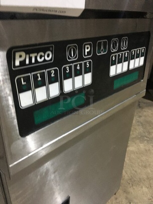 WOW! Pitco Solstice Electric Powered Deep Fat Fryer! With Oil Filter System! Digital Controlled Panel! Model SFSE14 Serial E08HA027570! 208V 3 Phase! On Commercial Casters! - Image 10 of 11
