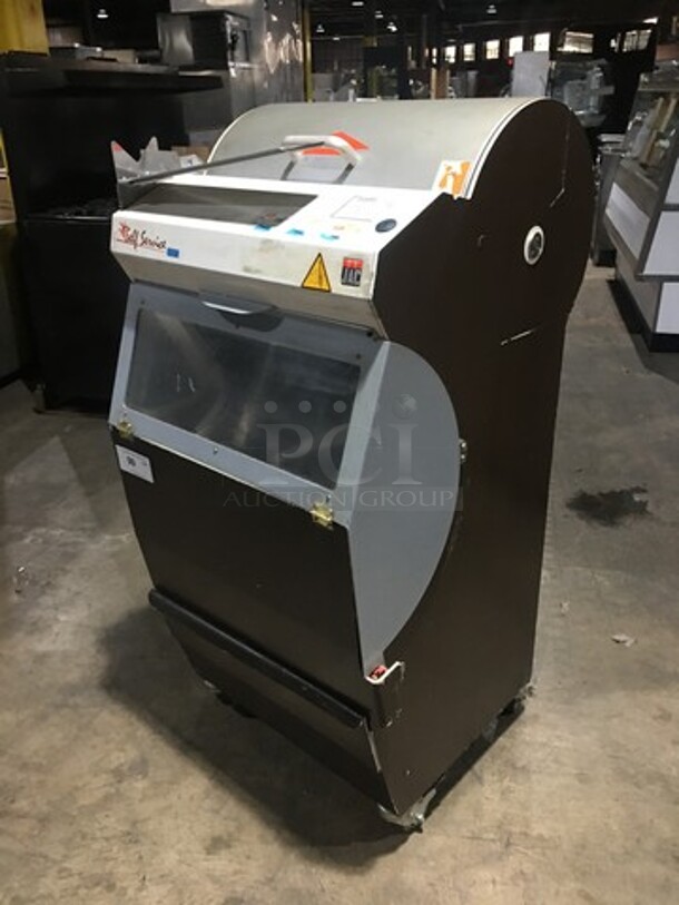 JAC Commercial Floor Style Bread Slicer! With Self Service Frame! Model SLC450/12 Serial 12108097! 110V 1Phase! On Casters!
 - Image 8 of 10