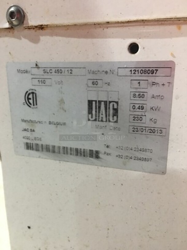 JAC Commercial Floor Style Bread Slicer! With Self Service Frame! Model SLC450/12 Serial 12108097! 110V 1Phase! On Casters!
 - Image 9 of 10