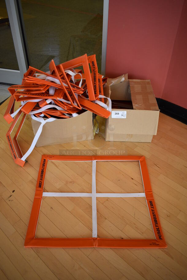 ALL ONE MONEY! Lot of 2 Orange and White Penalty Box Frames! 26.5x29.5. (aerobic room)
