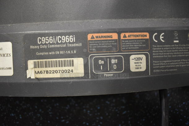 NICE! Precor Model C966i Metal Heavy Duty Commercial Floor Style Treadmill w/ Entertainment Controls and Heart Rate Sensors. 120 Volts, 1 Phase. BUYER MUST REMOVE. 35x87x66. Tested and Working! (upstairs) This Unit Will Be Moved Down To The First Floor Before Pick Up Day Begins! - Image 6 of 7