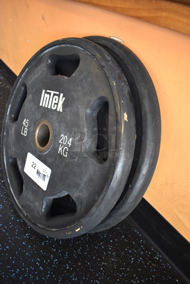 2 Intek Metal 45 Pound Weight Plates. BUYER MUST REMOVE. 17.5x17.5x2. 2 Times Your Bid! (upstairs) - Image 3 of 3